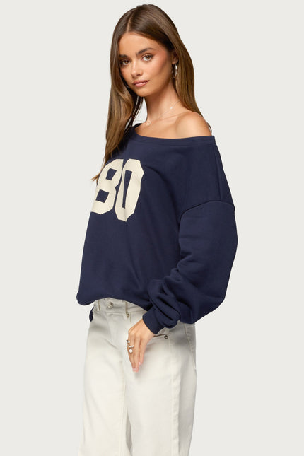 80 Girl Off Shoulder Sweatshirt - Navy