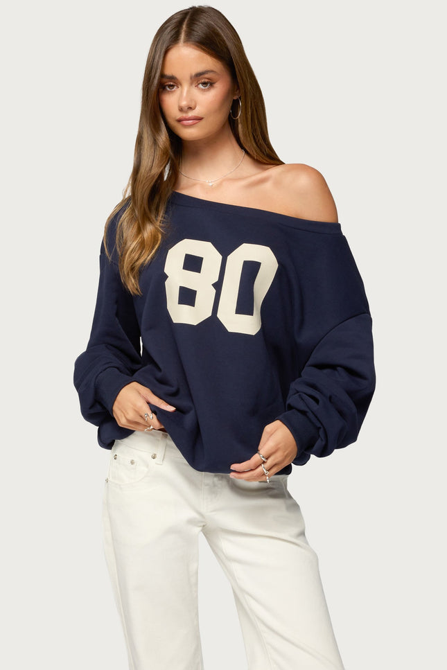 80 Girl Off Shoulder Sweatshirt - Navy