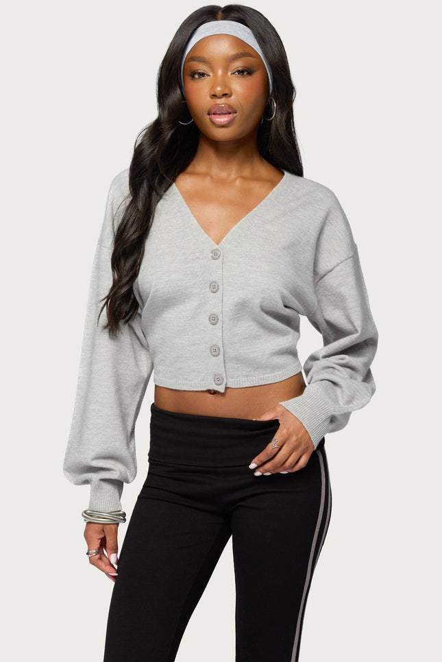 Jiara Balloon Sleeve V Neck Cardigan