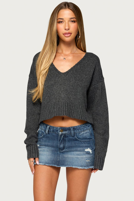 Sandi V Neck Knit Sweater - Dark Gray