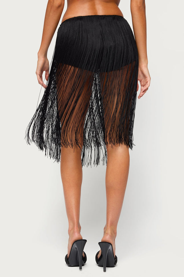 Kaidence Built In Shorts Fringed Midi Skirt