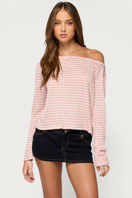 Kathee Striped Off Shoulder Top - Pink And Cream